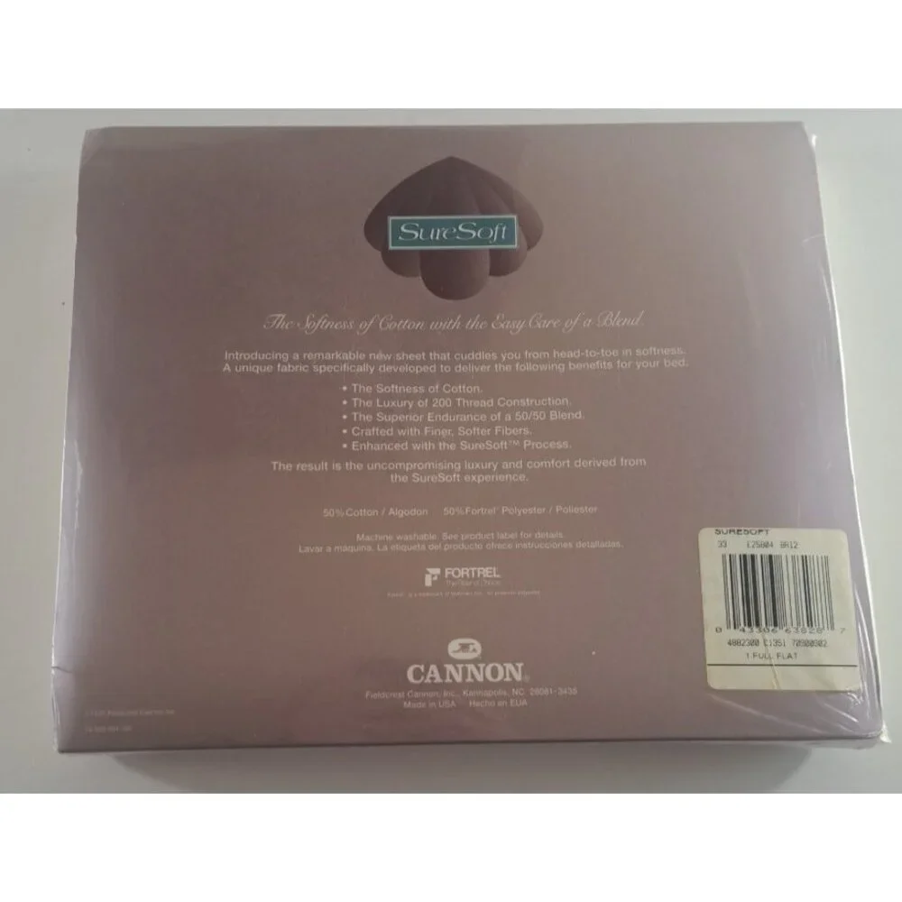Vintage NEW Cannon Sure Soft Full Flat Sheet Yellow Satin Trim USA Made Fortrel